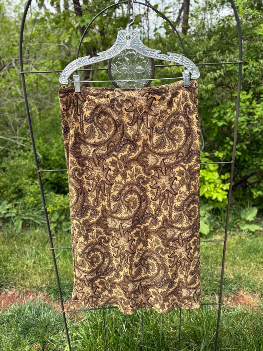 Vintage Sag Harbor Brown Tan Paisley Midi Skirt XL Lined Boho Flowy Bohemian - Picture 2 of 13